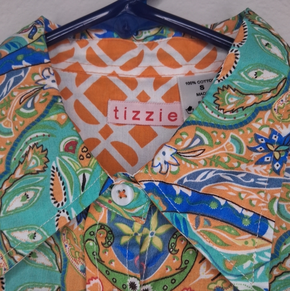 Tizzie Long Sleeve Button Up Blouse Preppy Paisley Bright Colorful Cotton Size S - Picture 6 of 16
